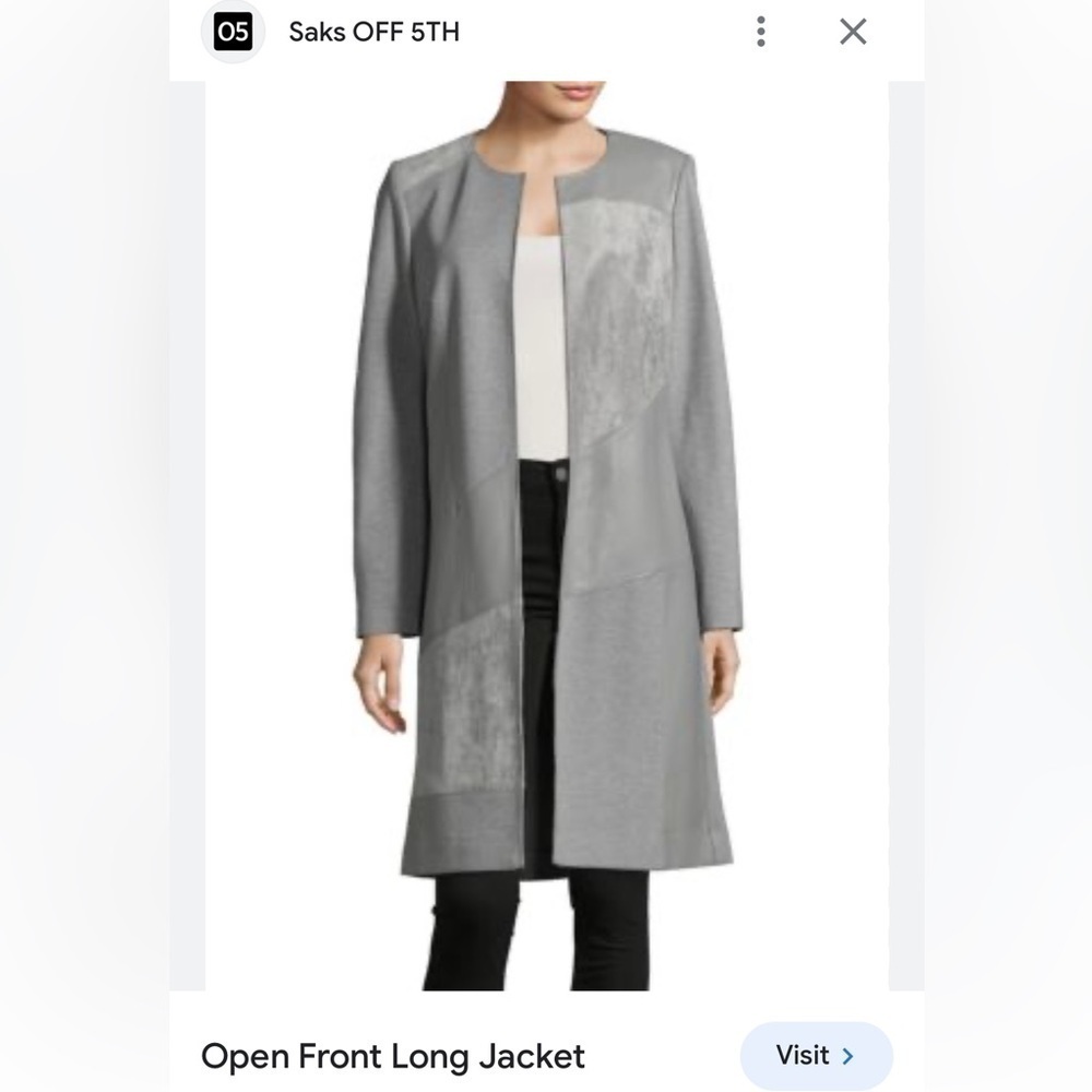 Calvin Klein Grey Open Front Long Jacket NWT - image 9